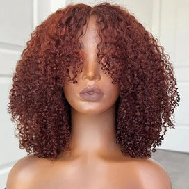 Layered Curly Wig Brown Auburn Color Double Drawn Human Hair Wigs 250% Density Glueless Drawstring 5x5 HD Lace
