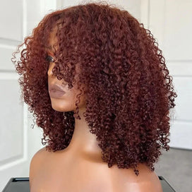 Layered Curly Wig Brown Auburn Color Double Drawn Human Hair Wigs 250% Density Glueless Drawstring 5x5 HD Lace
