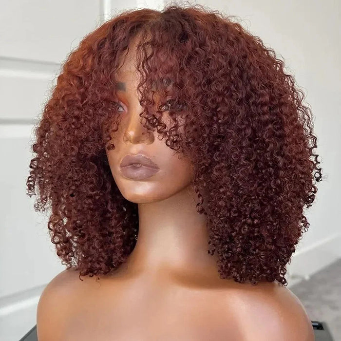 Layered Short Curly Wig Brown Auburn Color Double Drawn Human Hair Wigs 250% Density Glueless Drawstring 5x5 HD Lace