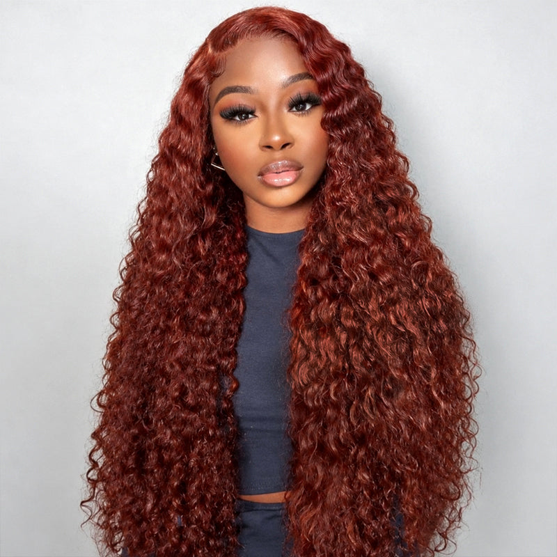 Reddish Brown Glueless Water Wave Wig With Drawstring 100% Human Hair Wig with Pre Plucked Natural Hairline
