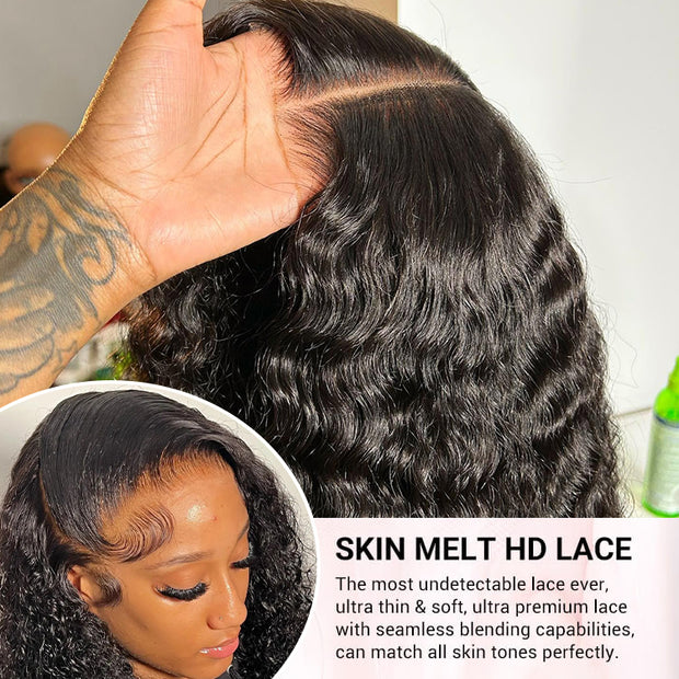 Water Wave Short Bob 13x4 Lace Front  Wigs 100% Human Hair Pre Plucked Glueless Lace Front Wigs