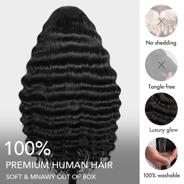 Loose Deep Wave 13*6 Full Lace Glueless Crimped Wig With Pre Bleached Lace Frontal Human Hair Wigs