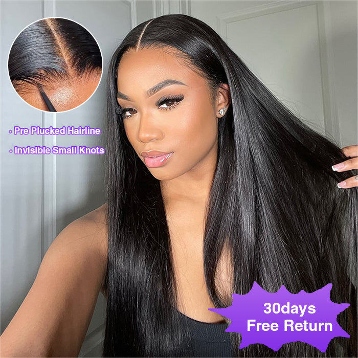 3 Min Install Glueless Straight Wig 8x5 Pre Cut Lace Closure Wigs With Pre Bleached Knots