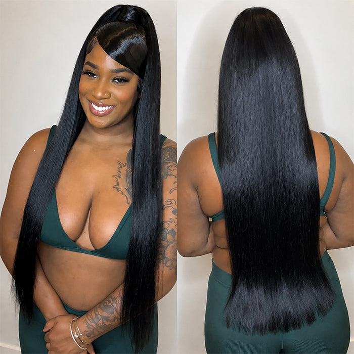 Straight 13x6 Full Frontal Wig With Elastic Drawstring Skin Melt HD Lace Human Hair Glueless Wig For Women