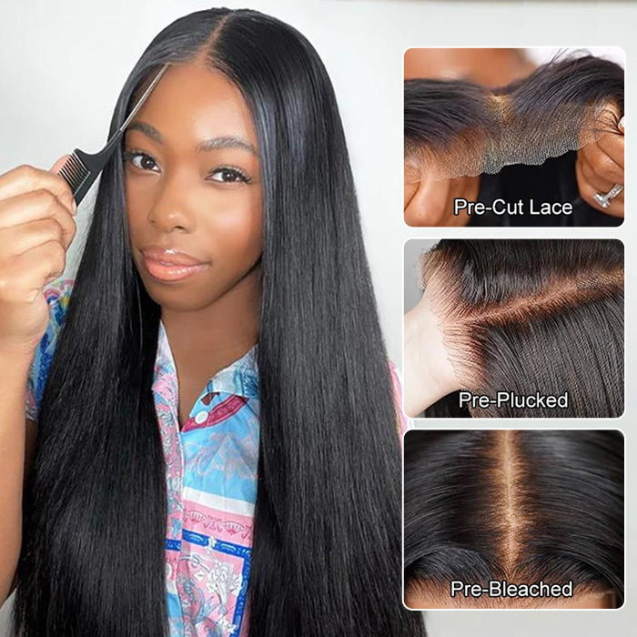 5x5 HD Lace Closure Straight Wigs Human Hair Put On Go Glueless Wigs Human Hair Pre Plucked