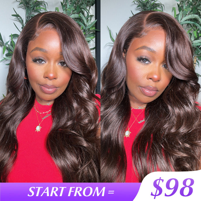 #4 Chocolate Brown Wig Straight & Body Wave 13x4 HD Lace Frontal Human Hair Wig
