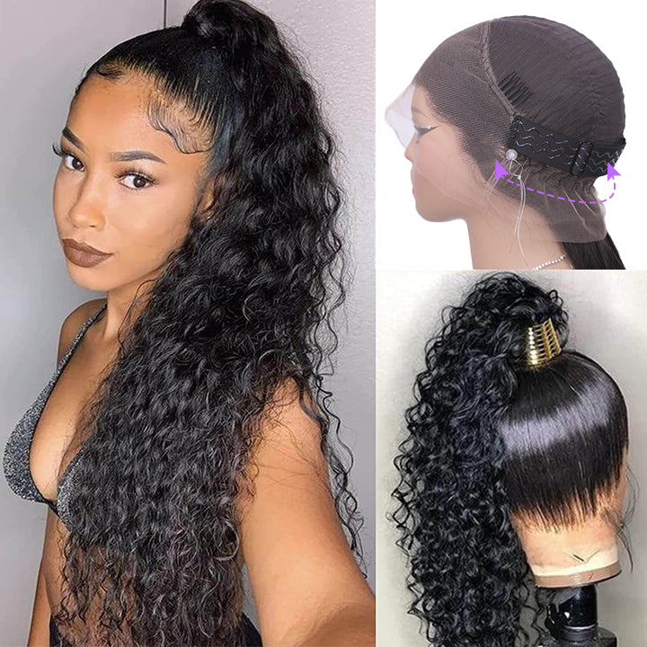 Water Wave Hidden-Strap Snug Fit 360 HD Lace Frontal Wig Glueless Pre Bleached Human Hair Wig