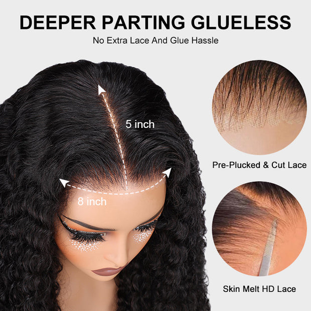 Put on go® Glueless Deep Wave Bob Wig 8x5 Closure HD Lace Huma Hair Pre Cut Lace & Plucked & Bleached