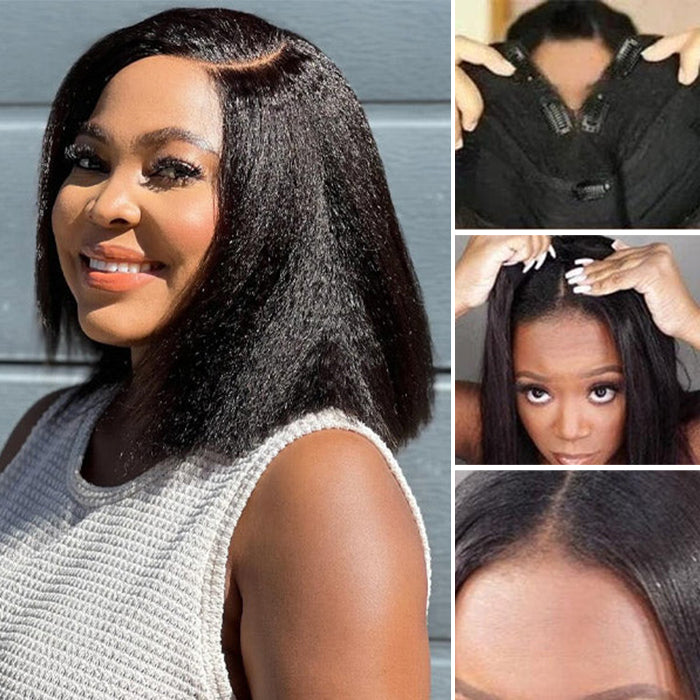 2 Wigs Set | V Part Kinky Straight Bob Wig & Body Wave Short Bob 5x5 HD Lace Colored Wig