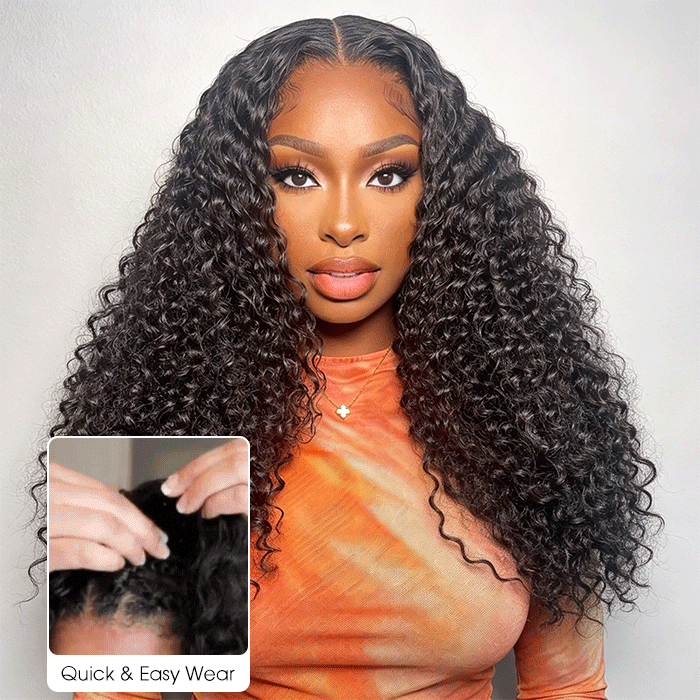 Glueless V/U Part Jerry Curly Wig No Leave Out Affordable Human Hair Wig Beginner Friendly