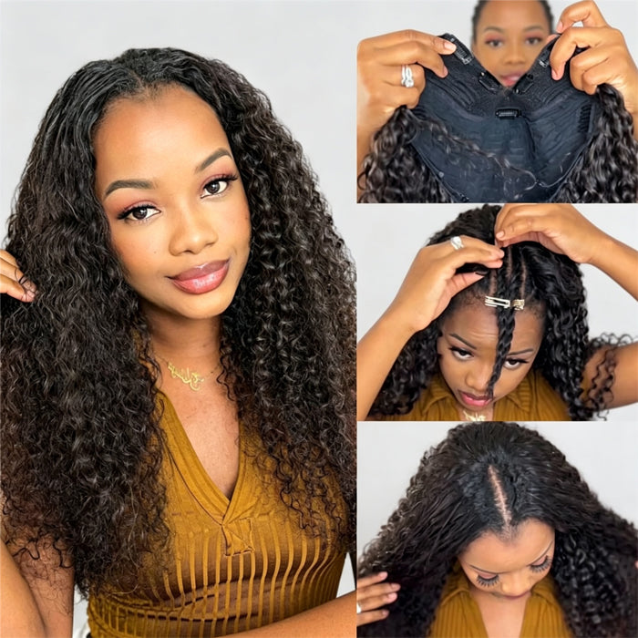 Glueless V/U Part Jerry Curly Wig No Leave Out Affordable Human Hair Wig Beginner Friendly