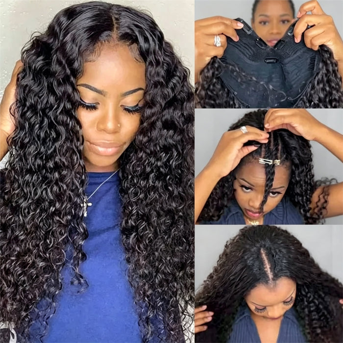 No Leave Out V/U Part Wig Deep Wave Human Hair Wigs Beginnger Friendly Easy Install