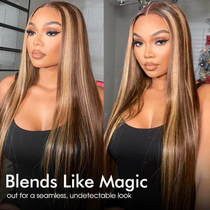 4/27 Blonde Highlight V/U Part Wigs Human Hair Straight V  display picture 2