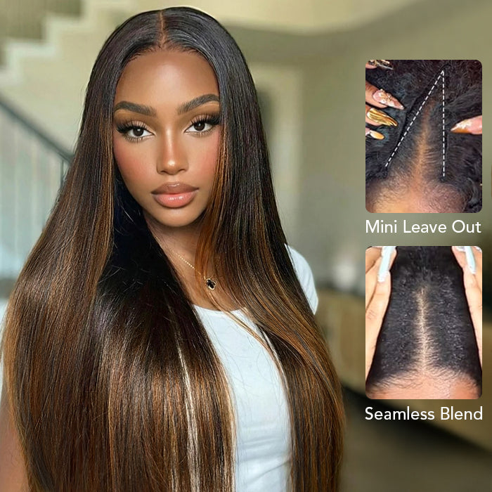 Hot Highlight Balayage Straight V/U Part Wig No Leave Out Glueless Human Hair Wigs Beginner Friendly