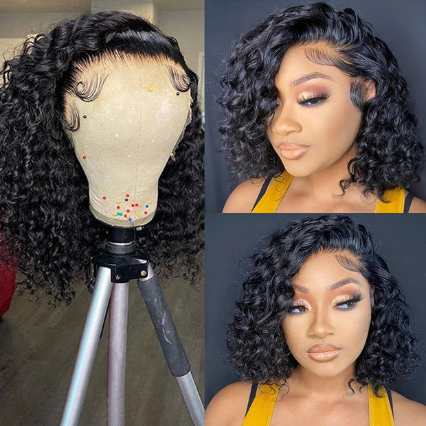 Water Wave Short Bob 13x4 Lace Front  Wigs 100% Human Hair Pre Plucked Glueless Lace Front Wigs