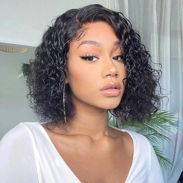 Water Wave Short Bob 13x4 Lace Front  Wigs 100% Human Hair Pre Plucked Glueless Lace Front Wigs