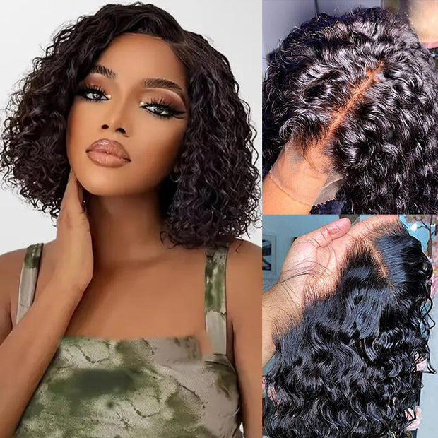 Water Wave Short Bob 13x4 Lace Front  Wigs 100% Human Hair Pre Plucked Glueless Lace Front Wigs