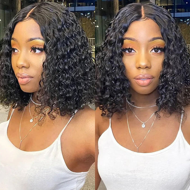 Water Wave Short Bob 13x4 Lace Front  Wigs 100% Human Hair Pre Plucked Glueless Lace Front Wigs