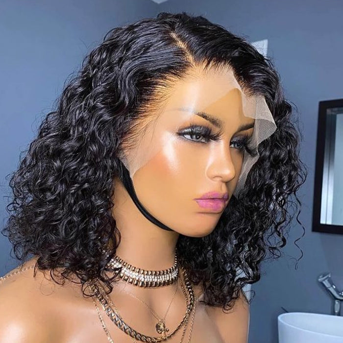 Trendy Short Bob Water Wave HD Lace Glueless Side Part Wig 100% Human Hair Pre-Cut Lace 220% Density