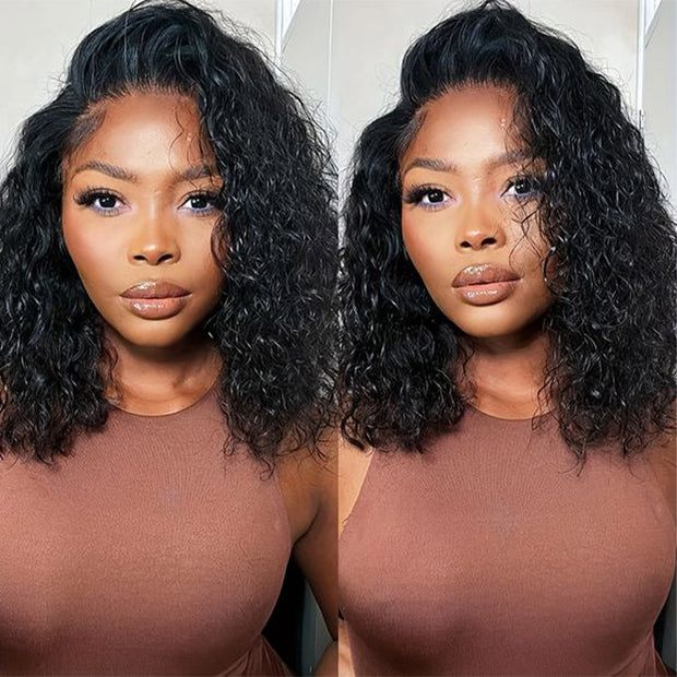 Water Wave Short Bob 13x4 Lace Front  Wigs 100% Human Hair Pre Plucked Glueless Lace Front Wigs