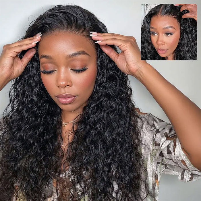SKINLIKE HD Lace Frontal Wig Water Wave 13x6 Pre-Cut Lace Full Frontal Glueless Wig with Bleached Small Knots