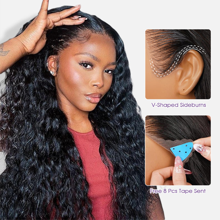 Water Wave 13x6 Skinlike Real HD Lace Frontal Wig Glueless Human Hair Wigs With Drawstring