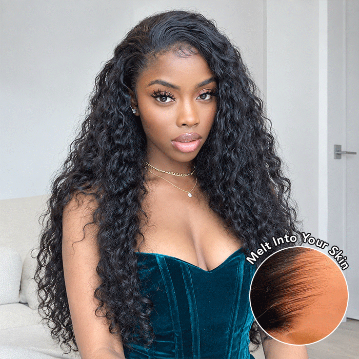 SKINLIKE HD Lace Frontal Wig Water Wave 13x6 Pre-Cut Lace Full Frontal Glueless Wig with Bleached Small Knots