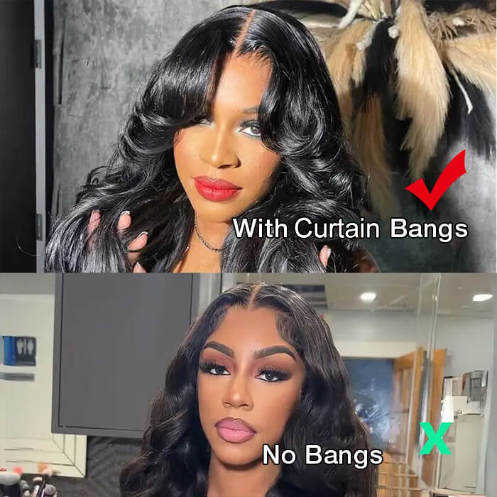 Body Wave Curtain Bangs 8x5 Glueless HD Lace Closure Wig and 13x4