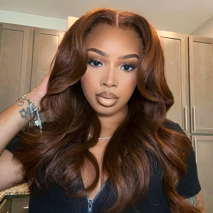 Chocolate Brown #4 Curtain Bangs 13x4 HD Lace Front Body Wave