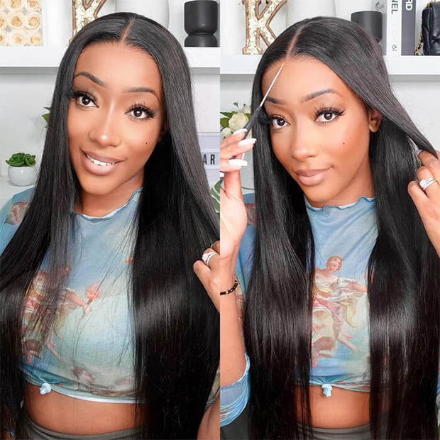 [2Wigs 26inch] Water Wave & Silky Straight Pre Cut & Pre Plucked & Bleached Ready to Go Wigs
