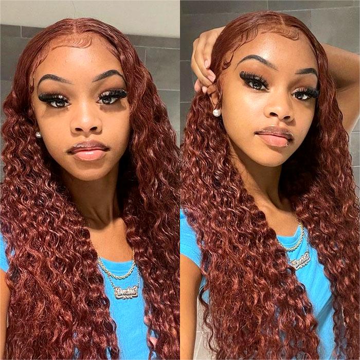 #33 Auburn Color Deep Wave 13x4/4x4 HD Lace Front Human Hair Wigs For Women High Quality Wigs