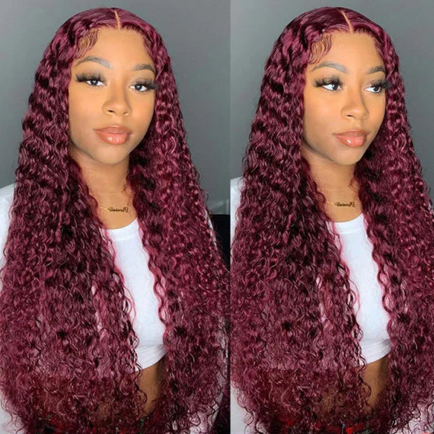 99J Burgundy 4x4 HD Lace Closure Human Hair Wig with Pre Plucked Hairline