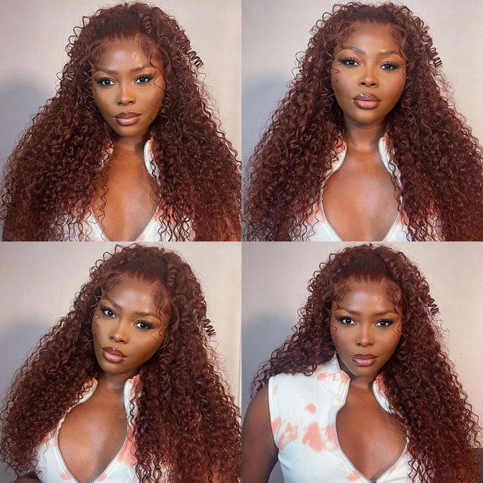 #33 Reddish Brown Human Hair Wigs 4x4 HD Lace Closure Wig Natural Density Auburn Copper Color