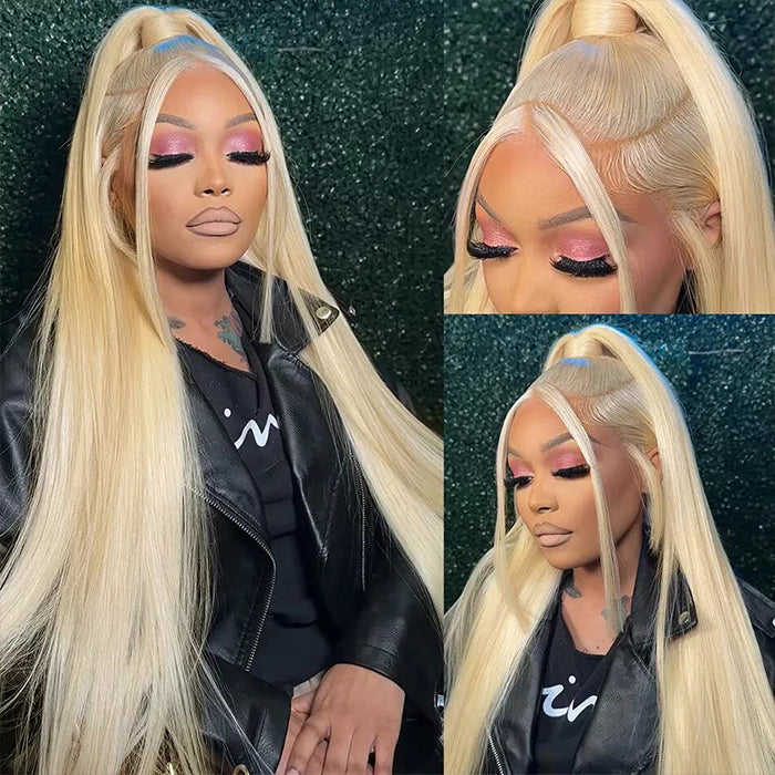 #613 Blonde Glueless Pull Go Drawstring Wigs Silky Straight 13x6 Full HD Lace Frontal Wig with Pre Plucked Hairline