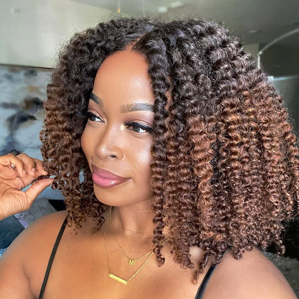 14'' = $99 1B/30 Ombre Colored Kinky Curly Bob Human Hair HD Lace Front Wigs 180% Density Pre Plucked Glueless HD Lace Wigs