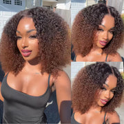 14'' = $99 1B/30 Ombre Colored Kinky Curly Bob Human Hair HD Lace Front Wigs 180% Density Pre Plucked Glueless HD Lace Wigs