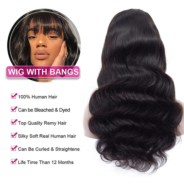 Pre All| Air Bangs Body Wave 8x5 HD Gluless Wig Pre Cut Pre Bleached Natural Human Hair Wigs 10A Quality