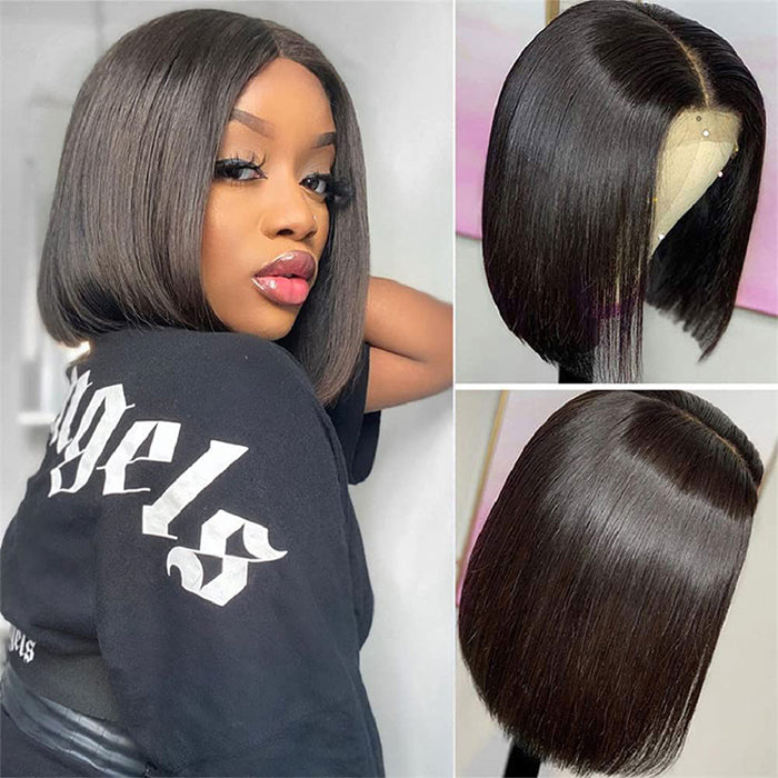 Straight Bob Wigs Pre Cut 13x4 HD Lace Real Glueless Wigs 100% Human Hair 220% Density