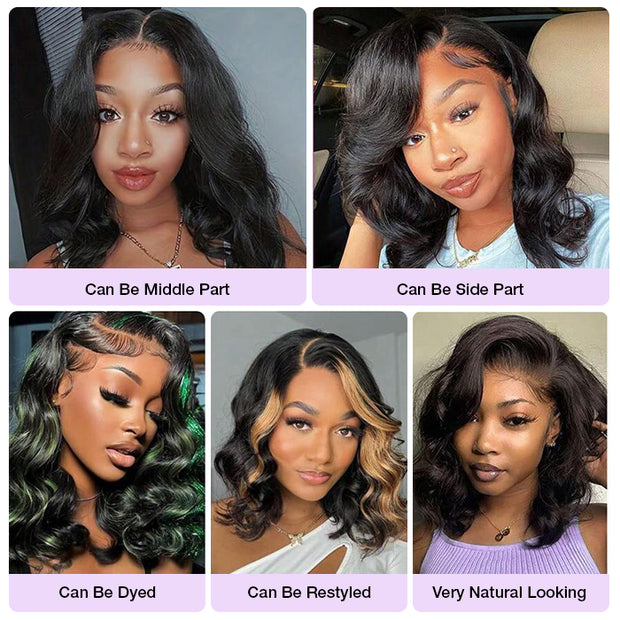14'' = $99 / Body Wave Short bob Wigs 5x5 Lace Closure Wigs Human Hair 100% Real Human Hair Wig Pre Plucked