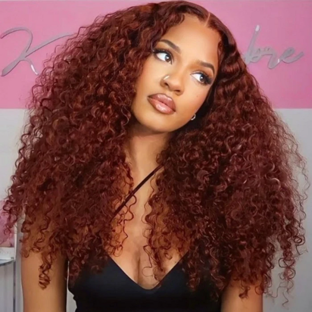 8x5 HD Lace Glueless Wig 33# Reddish Brown Water Wave 100% Human Hair Wig 10A Quality