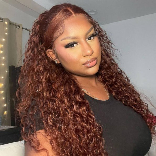 220% Density 8x5 HD Lace Glueless Wig 33# Reddish Brown Body Wave/Water Wave 10A Quality