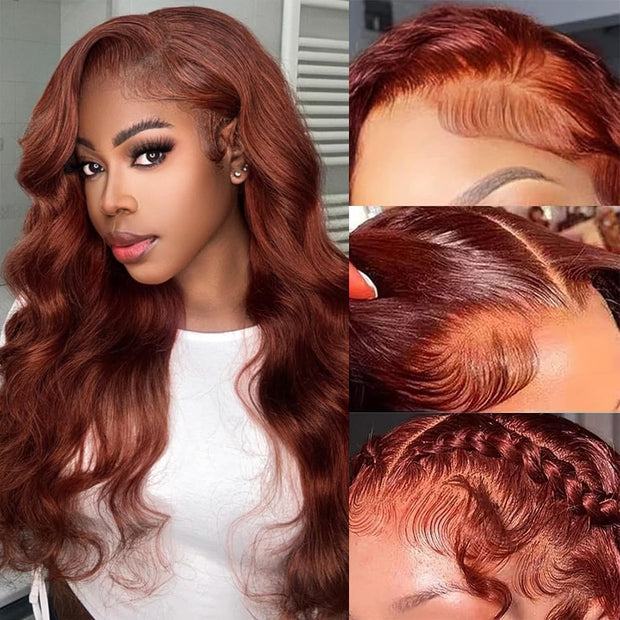 220% Density 8x5 HD Lace Glueless Wig 33# Reddish Brown Body Wave/Water Wave 10A Quality
