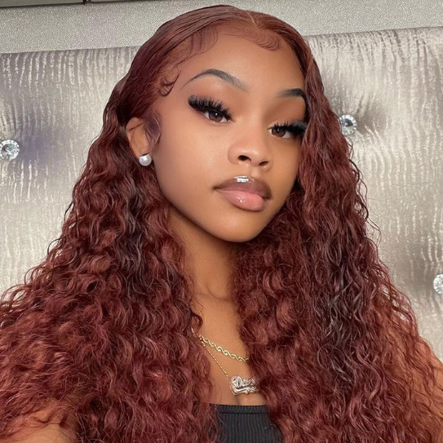 220% Density 8x5 HD Lace Glueless Wig 33# Reddish Brown Body Wave/Water Wave 10A Quality