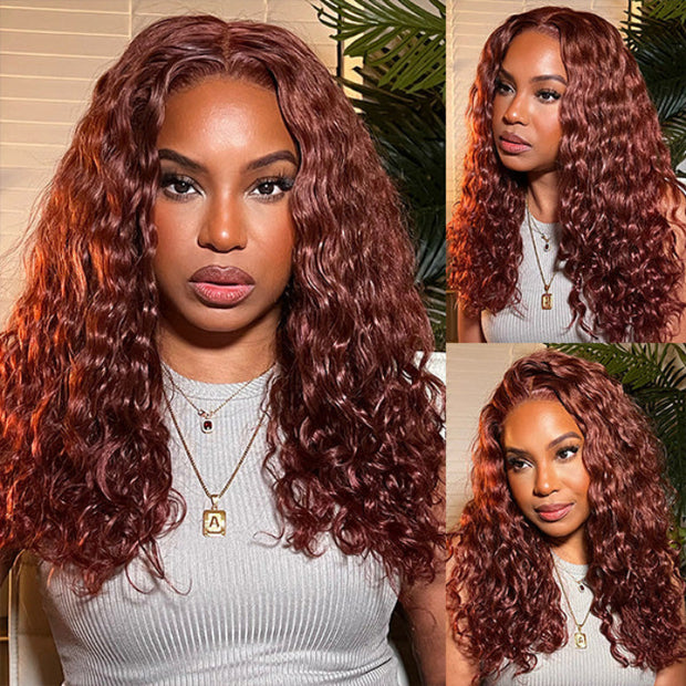 8x5 HD Lace Glueless Wig 33# Reddish Brown Water Wave 100% Human Hair Wig 10A Quality