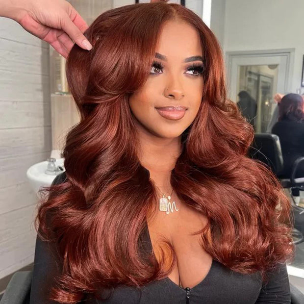 8x5 HD Lace Glueless Wig 33# Reddish Brown Water Wave 100% Human Hair Wig 10A Quality