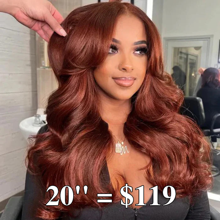 220% Density 8x5 HD Lace Glueless Wig 33# Reddish Brown Body Wave/Water Wave 10A Quality