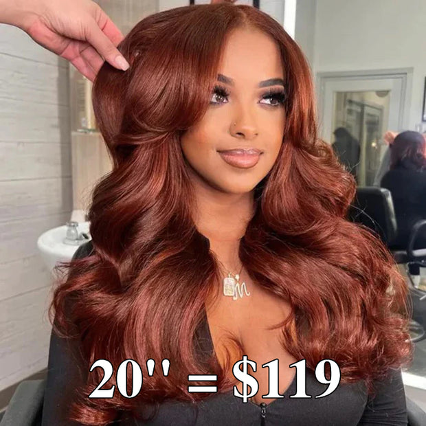 220% Density 8x5 HD Lace Glueless Wig 33# Reddish Brown Body Wave/Water Wave 10A Quality