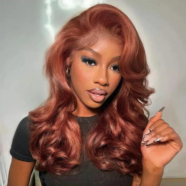 8x5 HD Lace Glueless Wig 33# Reddish Brown Water Wave 100% Human Hair Wig 10A Quality