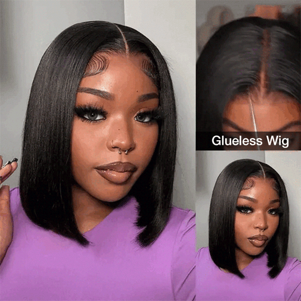 Short Straight Bob Wig HD Glueless 8×5 Pre-Cut Lace Wig Put On & Go Easy Install 180% Density
