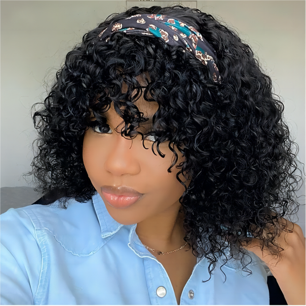 Glueless Top 2x4 Lace Curly Short Bob Wig With Bangs Human Hair Wigs Beginner Friendly